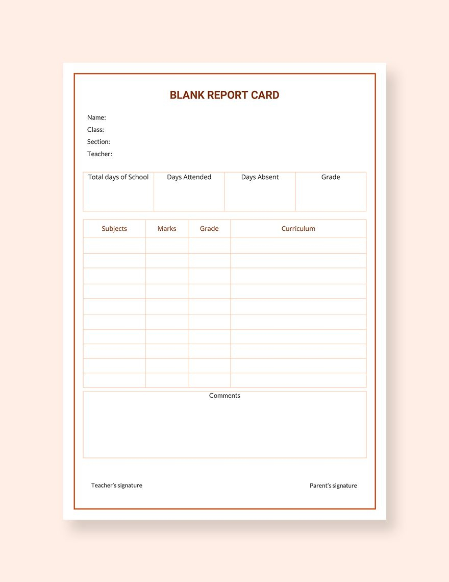 Free Blank Report Card | No | Report Card Template, School In Blank Report Card Template