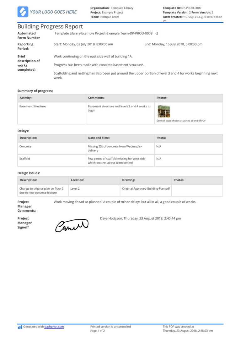 Engineering Progress Report Template