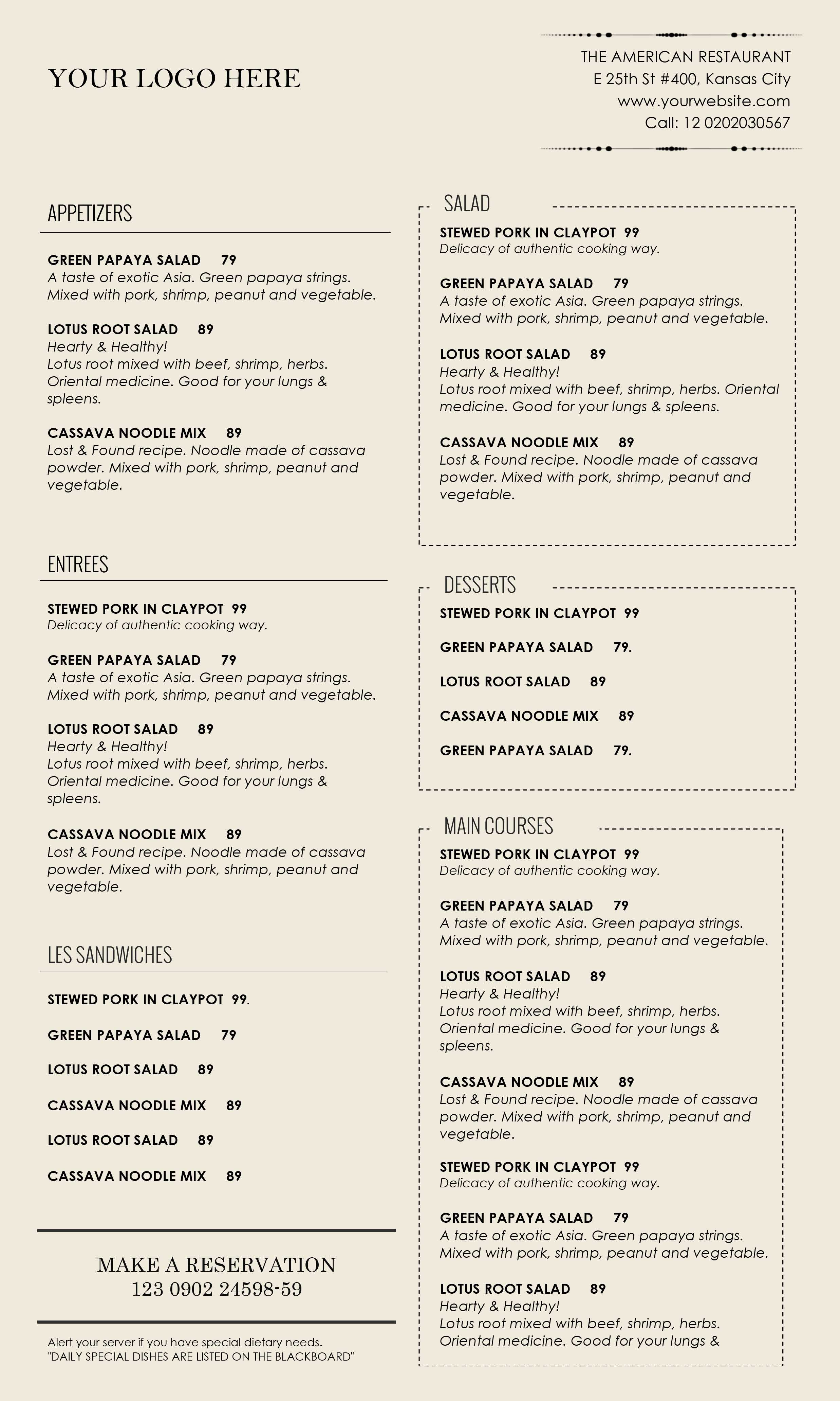 Free Cafe Menu Templates For Word - Atlantaauctionco Throughout Free Cafe Menu Templates For Word