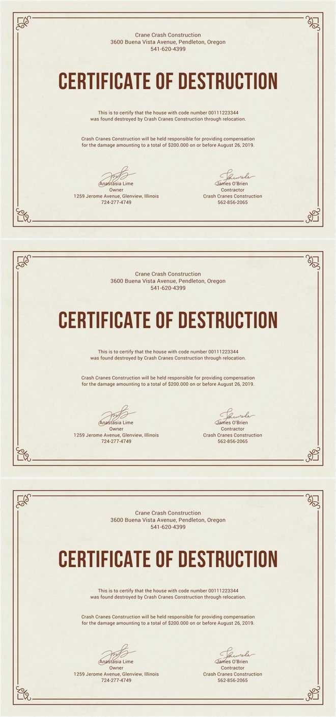 Free Certificate Of Destruction | Free Certificate Templates For Destruction Certificate Template