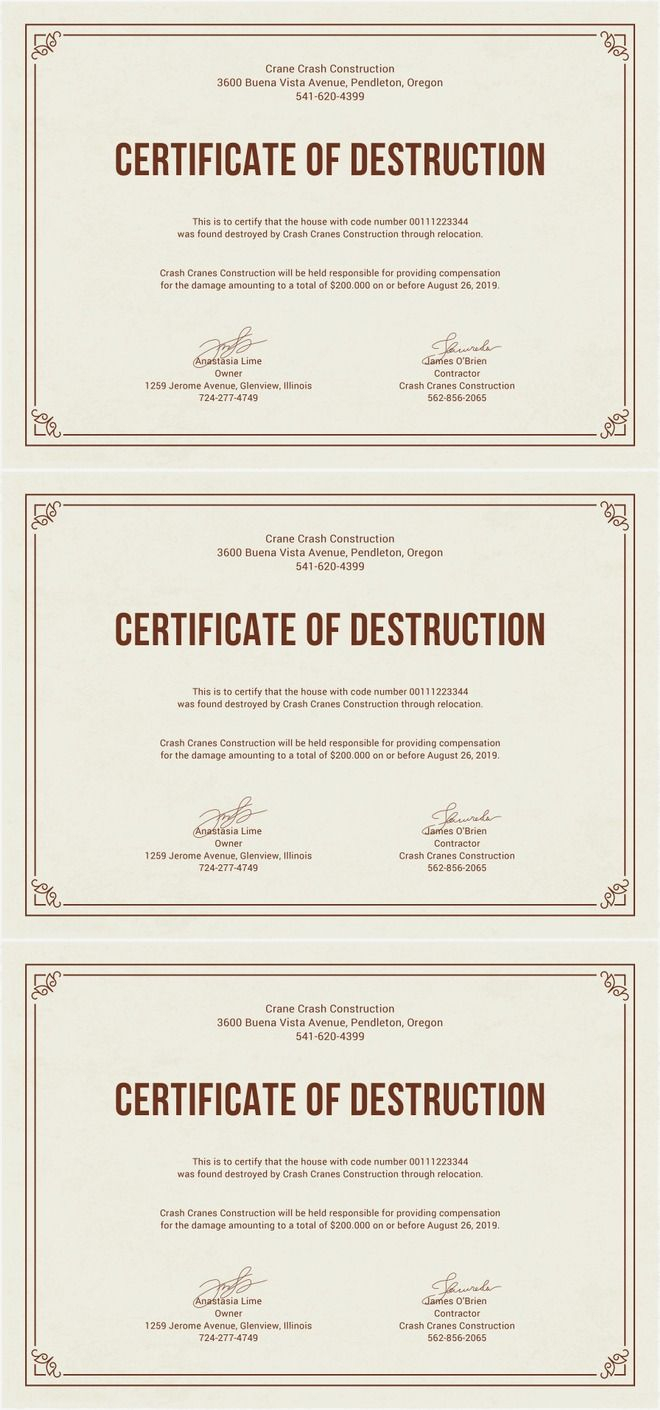 Free Certificate Of Destruction | Free Certificate Templates Inside Destruction Certificate Template
