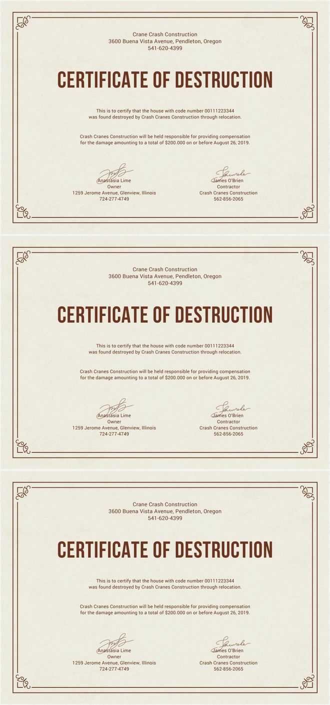 Free Certificate Of Destruction | Free Certificate Templates Inside Destruction Certificate Template