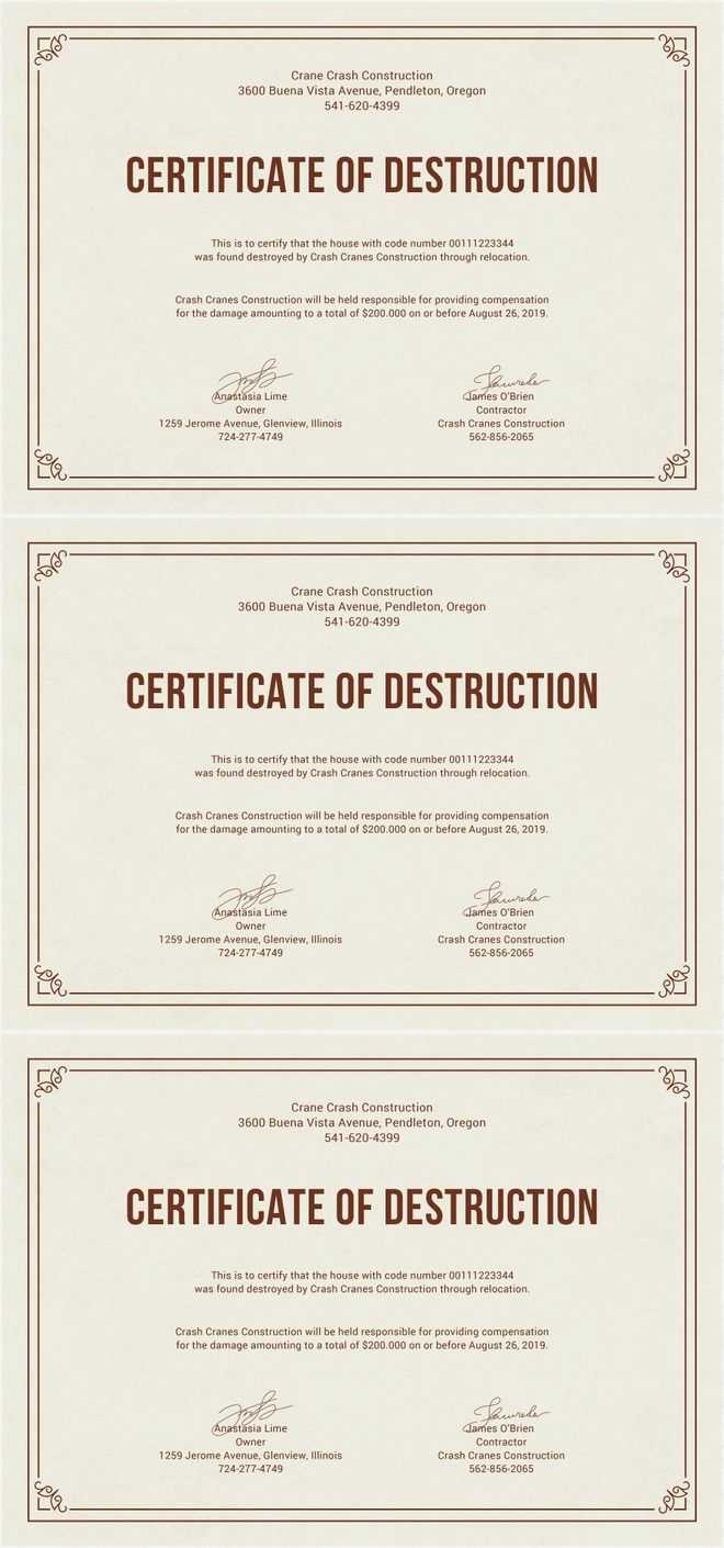 Free Certificate Of Destruction | Free Certificate Templates Regarding Free Certificate Of Destruction Template