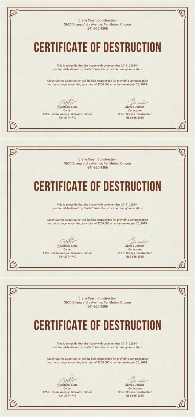 Free Certificate Of Destruction | Free Certificate Templates With Regard To Certificate Of Destruction Template