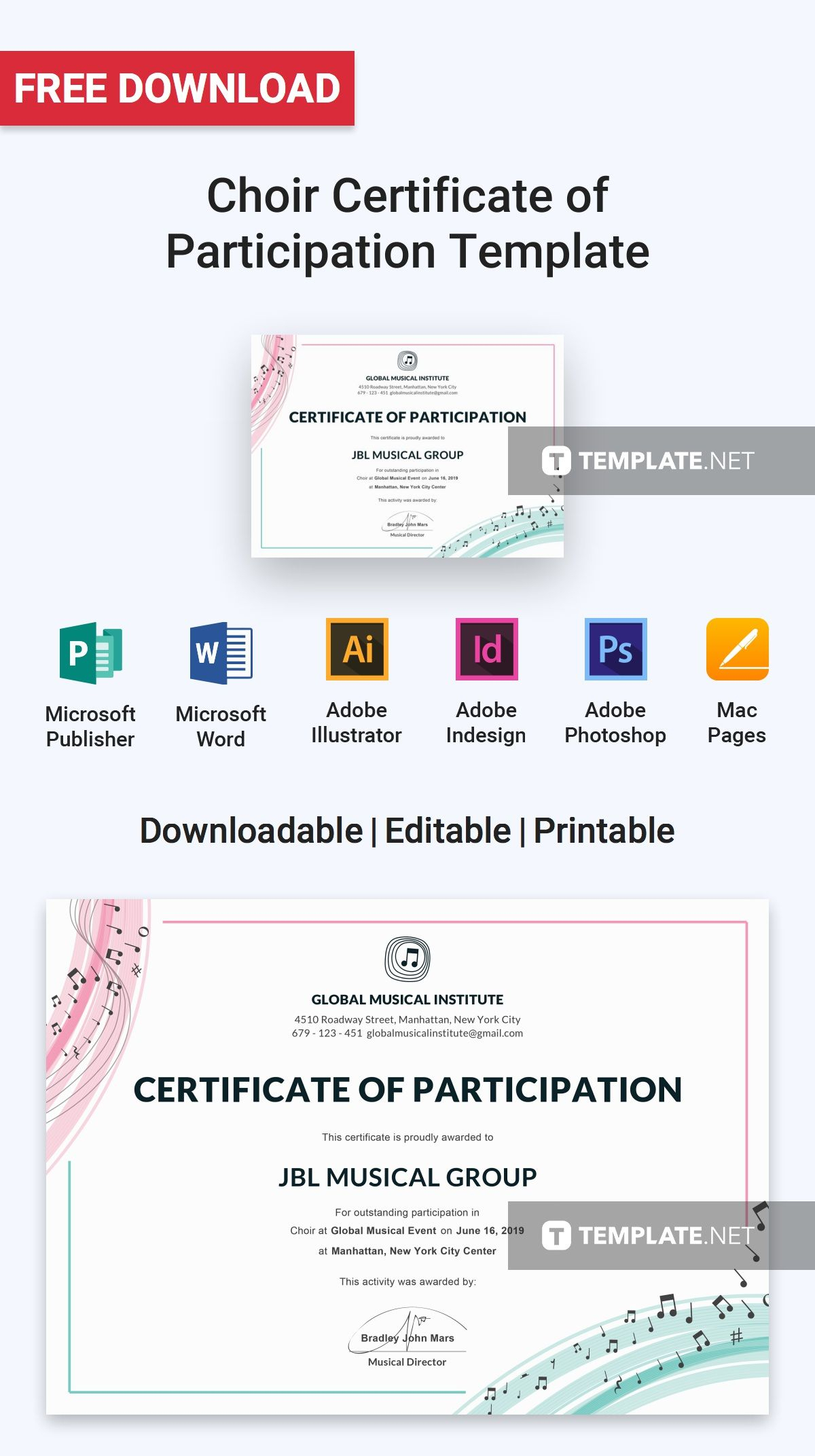 Free Choir Certificate Of Participation | Certificate For Choir Certificate Template