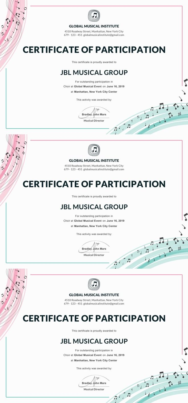 Free Choir Certificate Of Participation | Note | Certificate Pertaining To Choir Certificate Template