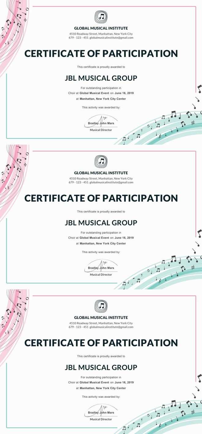 Free Choir Certificate Of Participation | Note | Certificate Pertaining To Choir Certificate Template