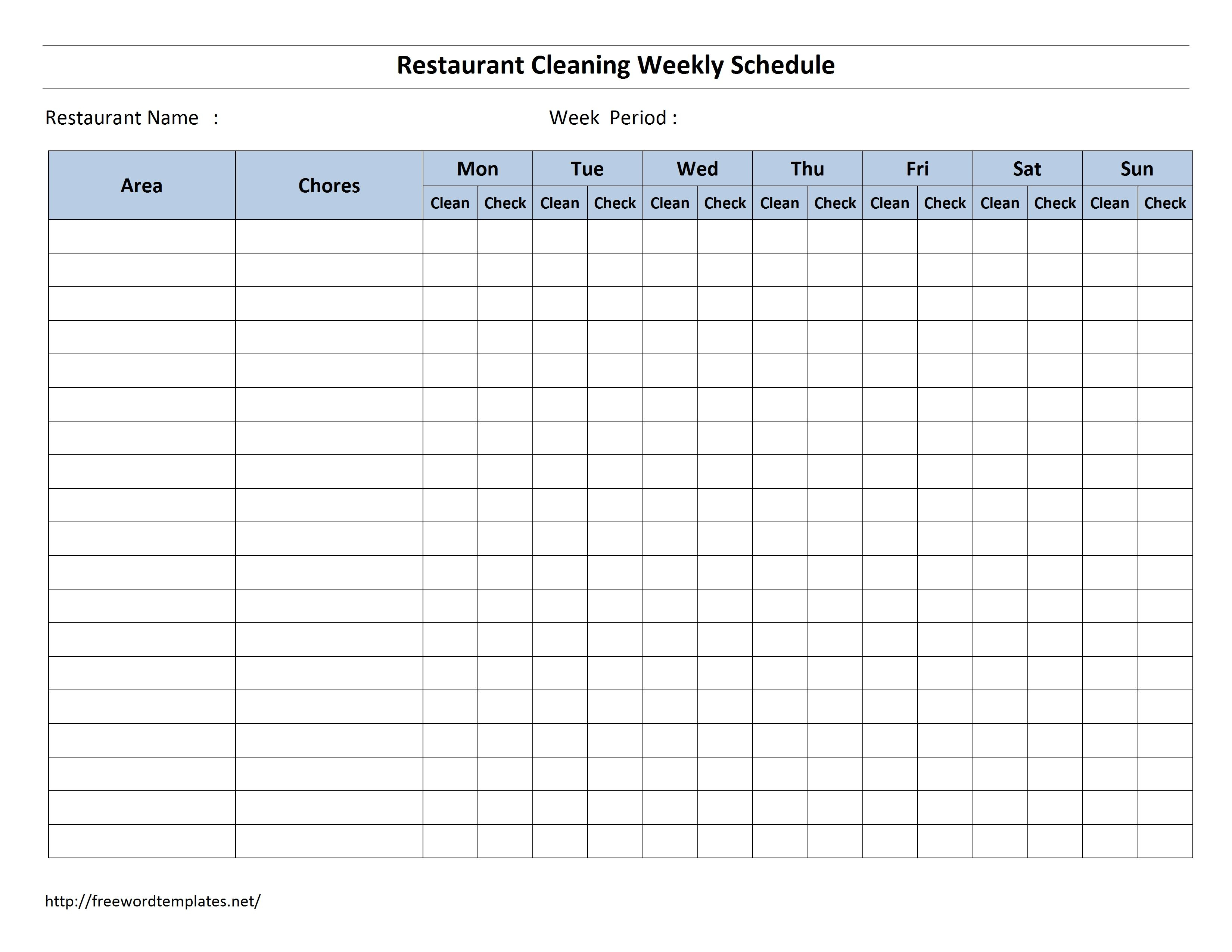 Free Cleaning Schedule Forms | Excel Format And Payroll In Blank Cleaning Schedule Template