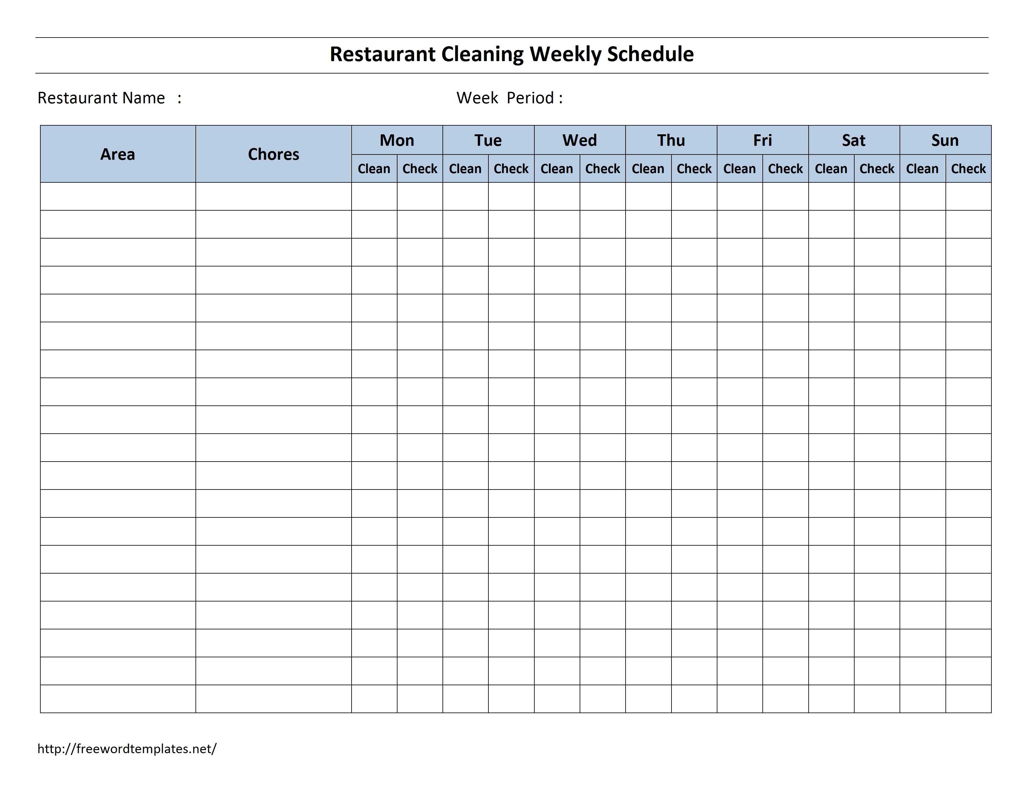 Free Cleaning Schedule Forms | Excel Format And Payroll In Blank Cleaning Schedule Template