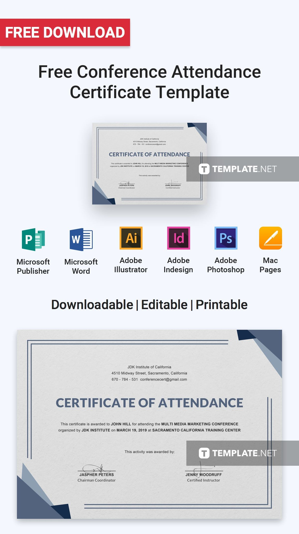 Free Conference Attendance Certificate | Certificate Throughout Conference Participation Certificate Template