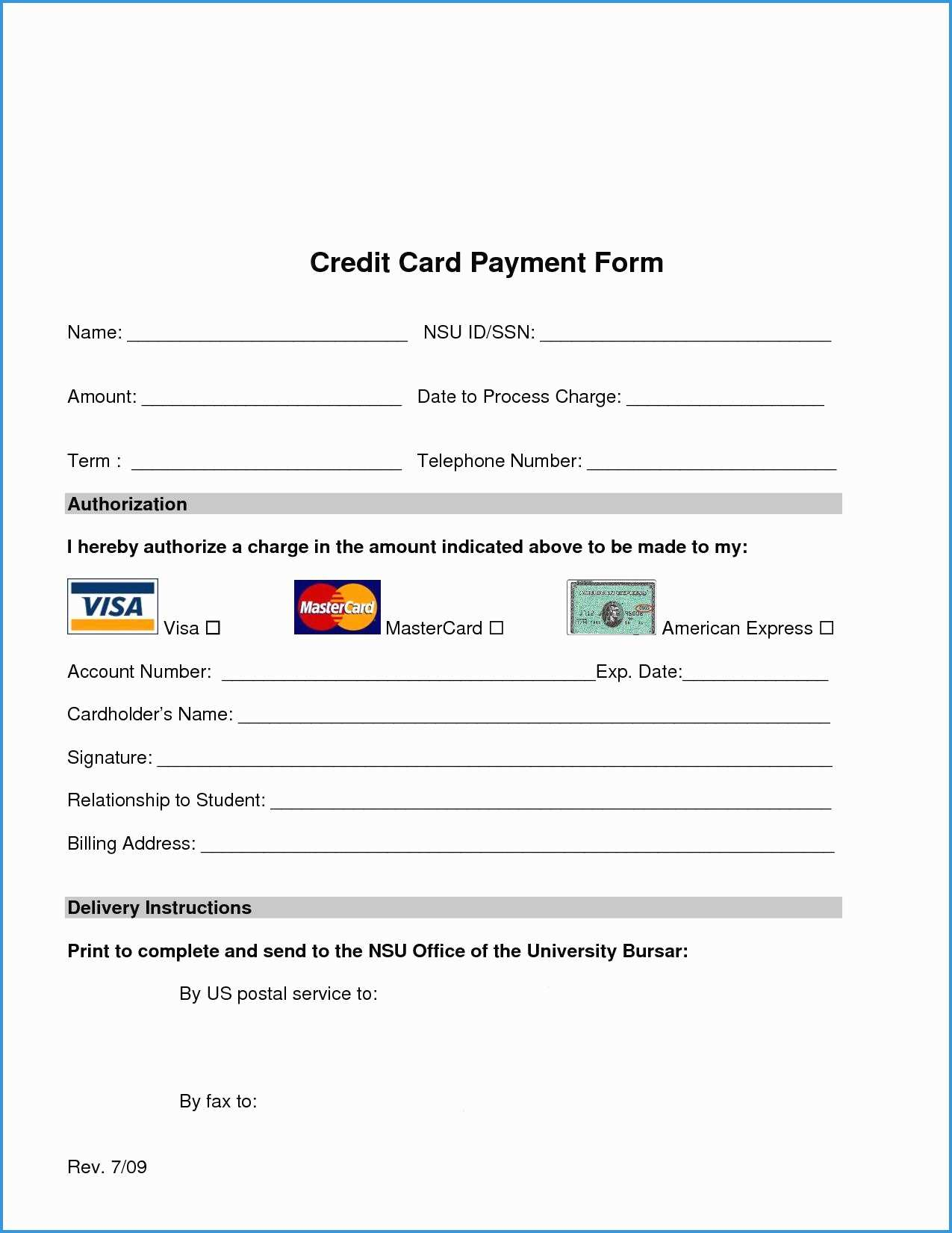 Free Credit Card Authorization Form Template Word Luxury Throughout Credit Card Payment Slip Template