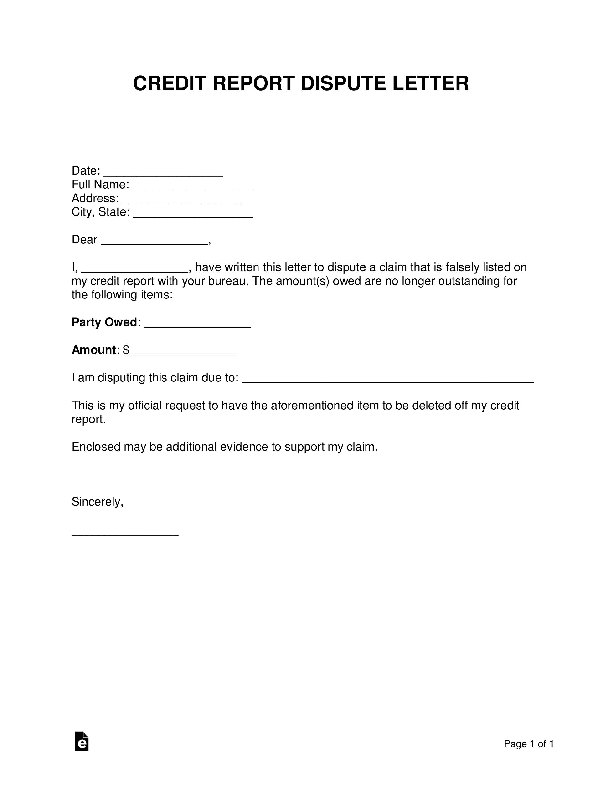 Free Credit Report Dispute Letter Template - Sample - Word Within Credit Report Dispute Letter Template