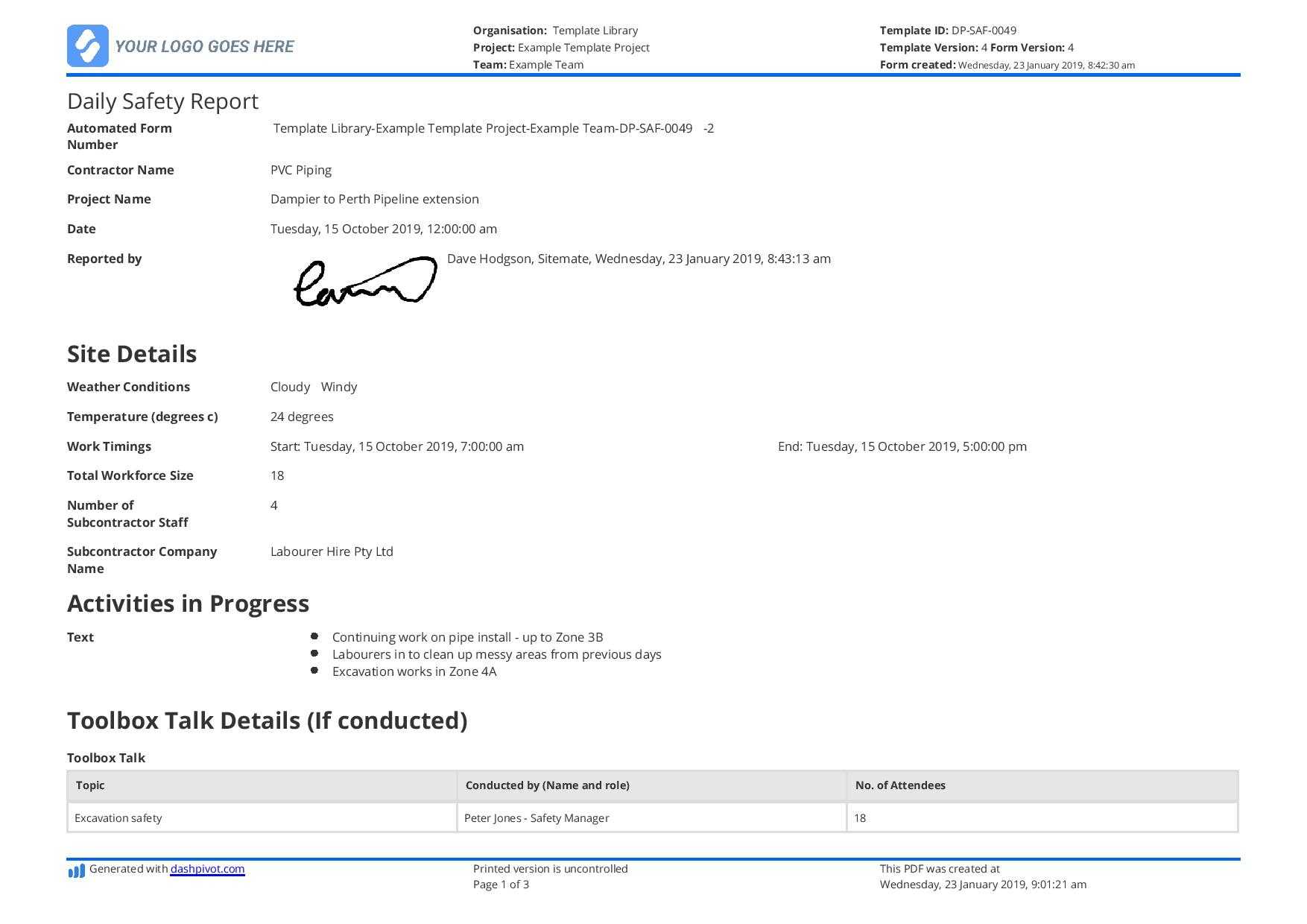 Free Daily Safety Report Template (Better Than The Format In With Daily Site Report Template