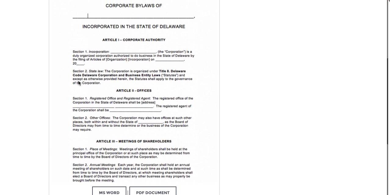 Free Delaware Corporate Bylaws Template | Pdf | Word Within Corporate Bylaws Template Word