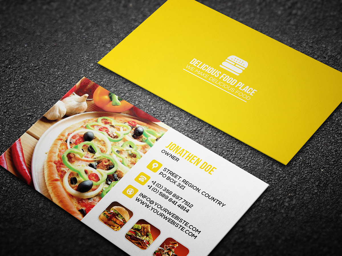 Free Delicious Food Business Card On Behance Inside Food Business Cards Templates Free