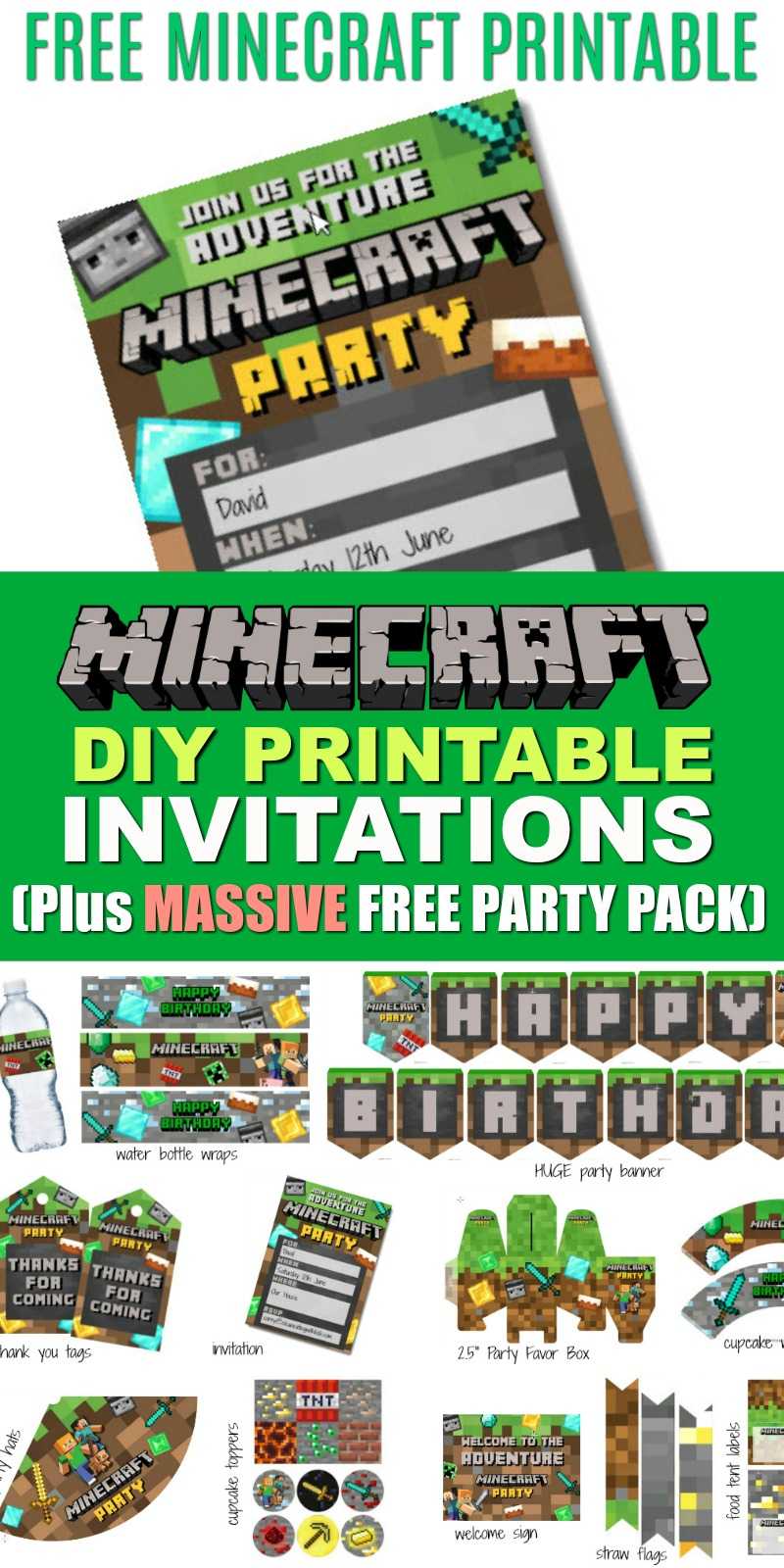 Free Diy Printable Minecraft Birthday Invitation – Clean With Regard To Minecraft Birthday Card Template