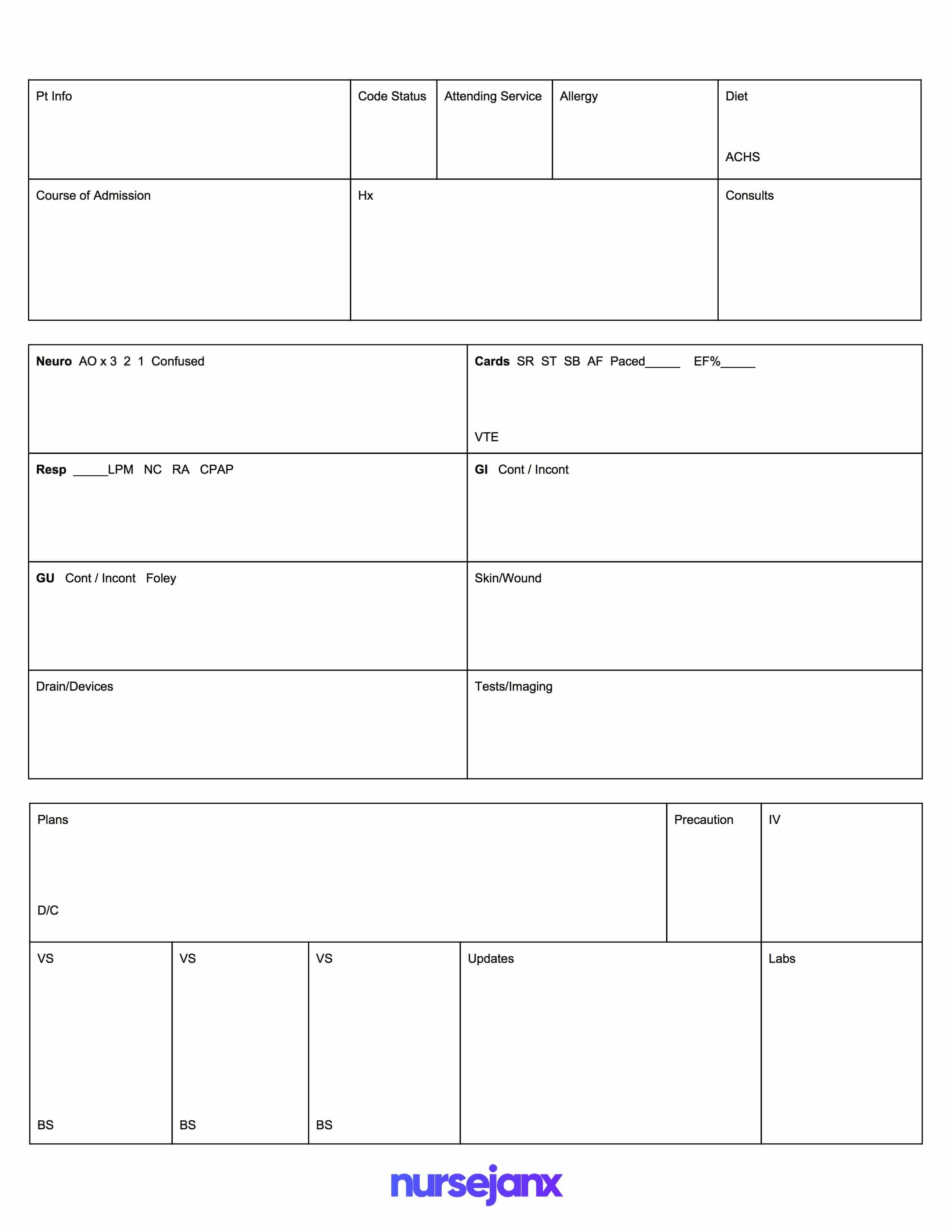 Free Download! This Nursejanx Store Download Fits One Pertaining To Nursing Report Sheet Templates