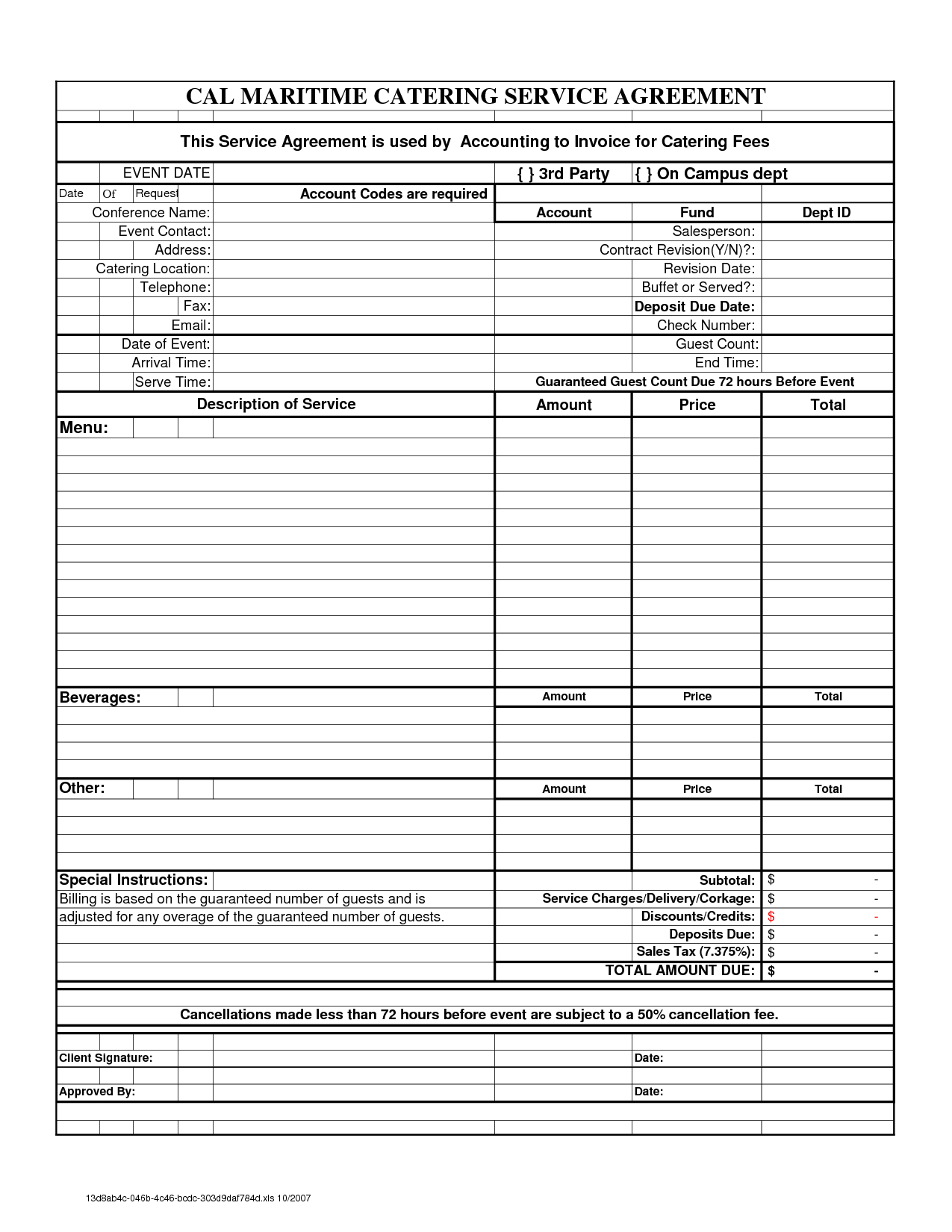 Free Downloadable Catering Contracts Forms Catering Regarding