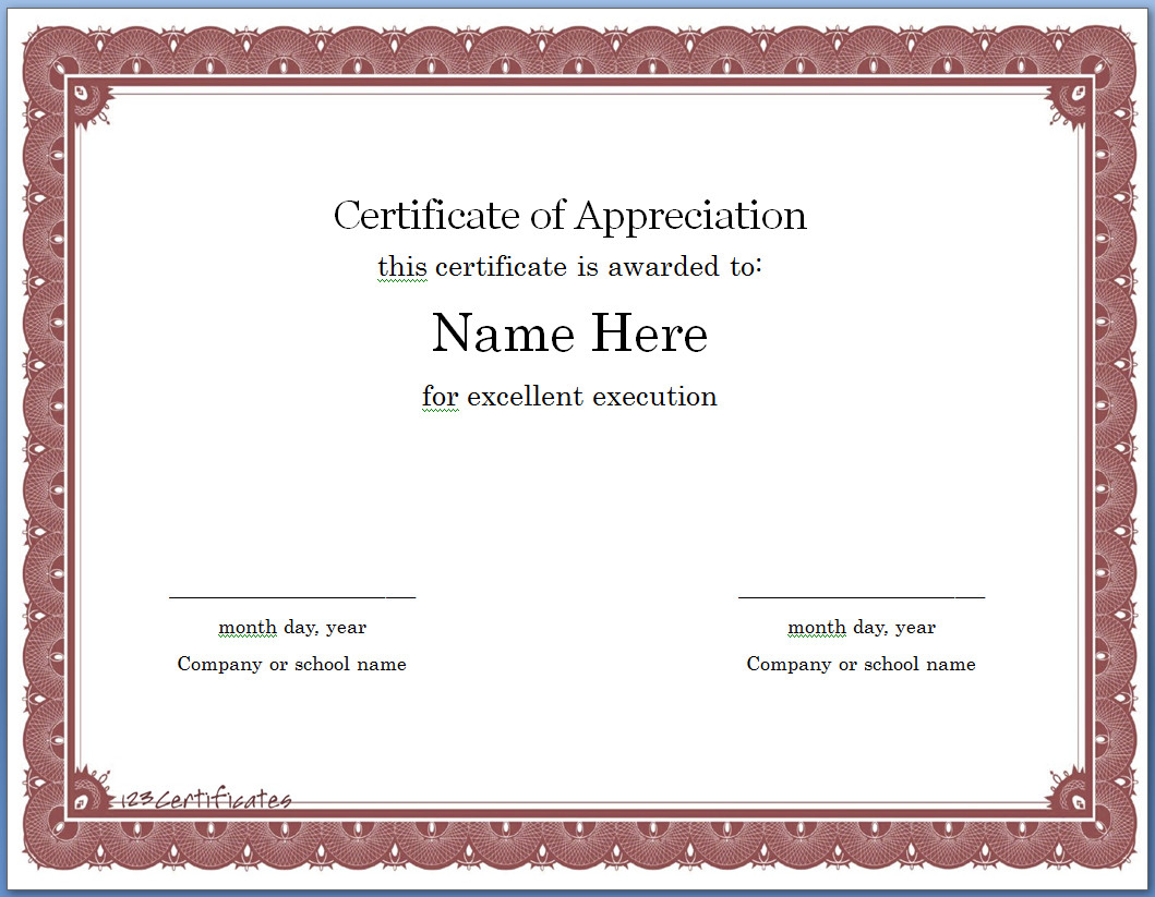 Free Editable Certificate Of Appreciation Template #1914 For Certificate Of Appreciation Template Free Printable