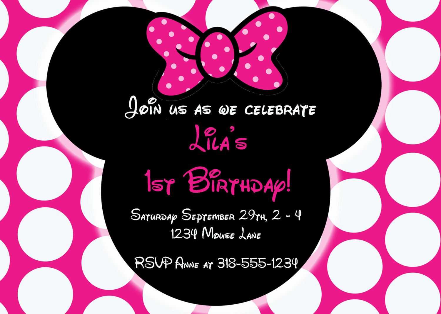 Free Editable Minnie Mouse Birthday Invitations | Minnie Intended For Minnie Mouse Card Templates