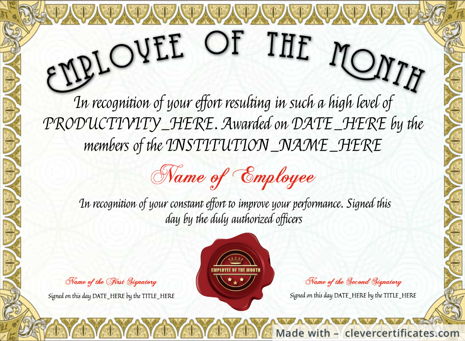 Free Employee Of The Month Certificate Template At Throughout Employee Of The Month Certificate Templates