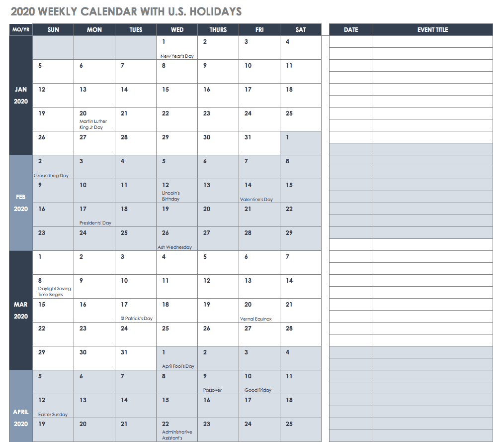 Free Excel Calendar Templates Regarding Month At A Glance Blank Calendar Template