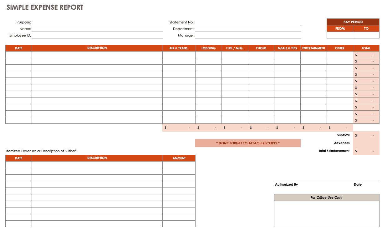 Free Expense Report Templates Smartsheet For Per Diem Expense Report Template