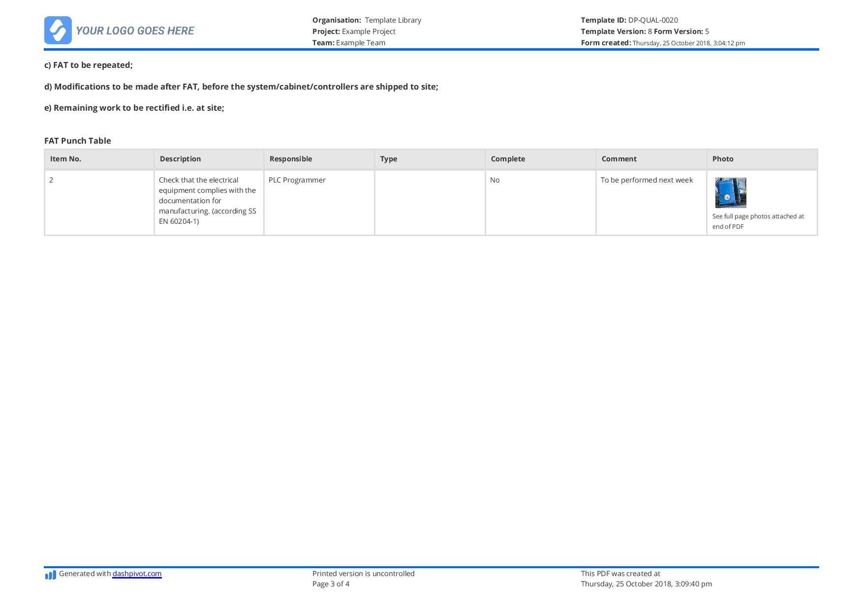 Free Factory Acceptance Testing Checklist (Fat) – Better Pertaining To Acceptance Test Report Template