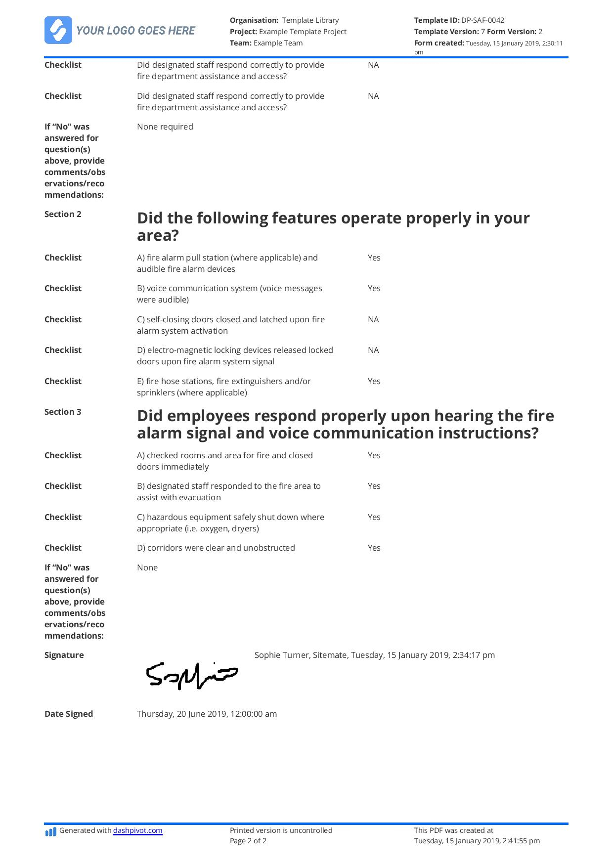 Free Fire Drill Report Template – Use, Customise, Download In Fire Evacuation Drill Report Template