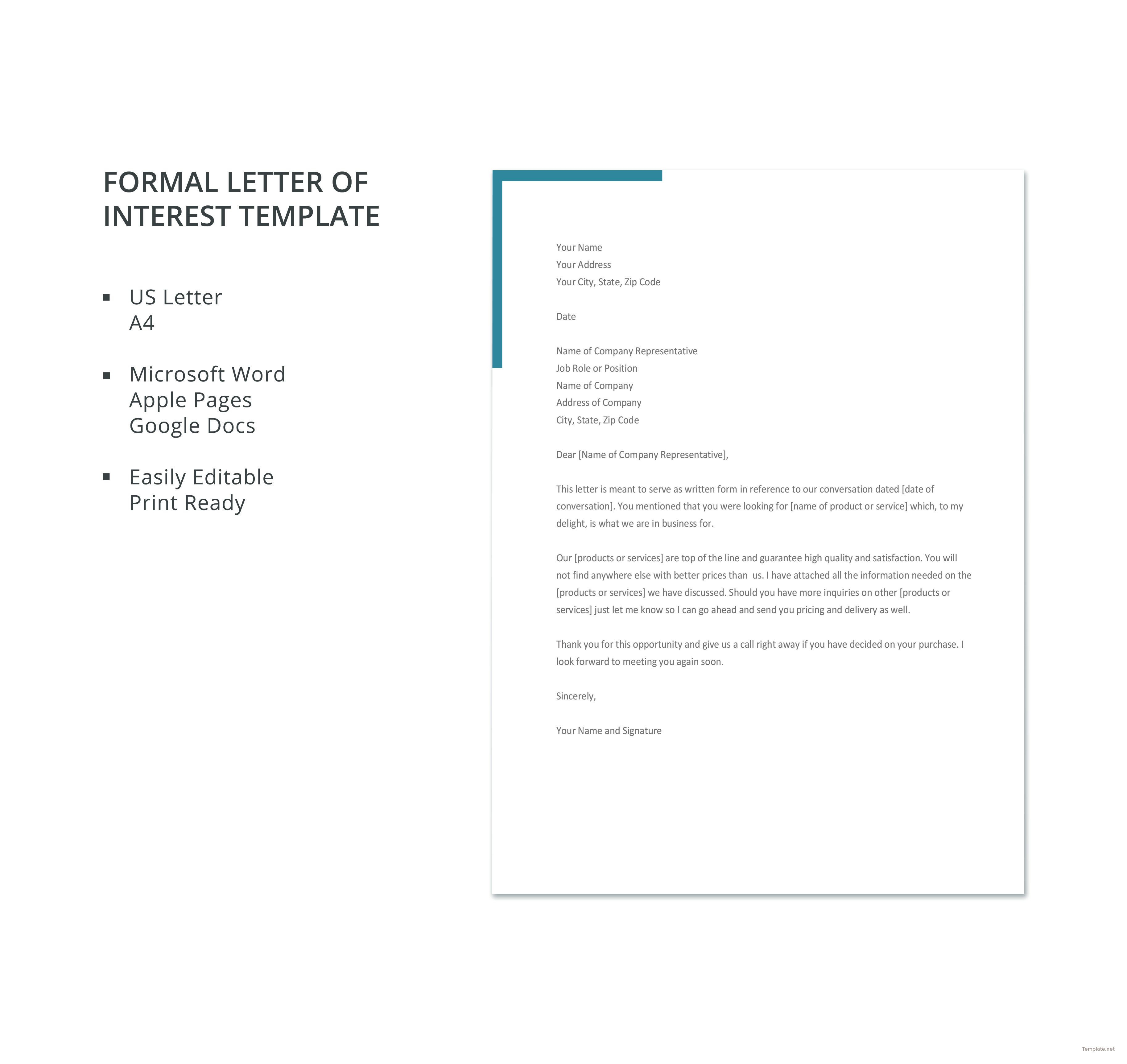 Free Formal Letter Of Interest | T | Letter Of Interest Throughout Letter Of Interest Template Microsoft Word