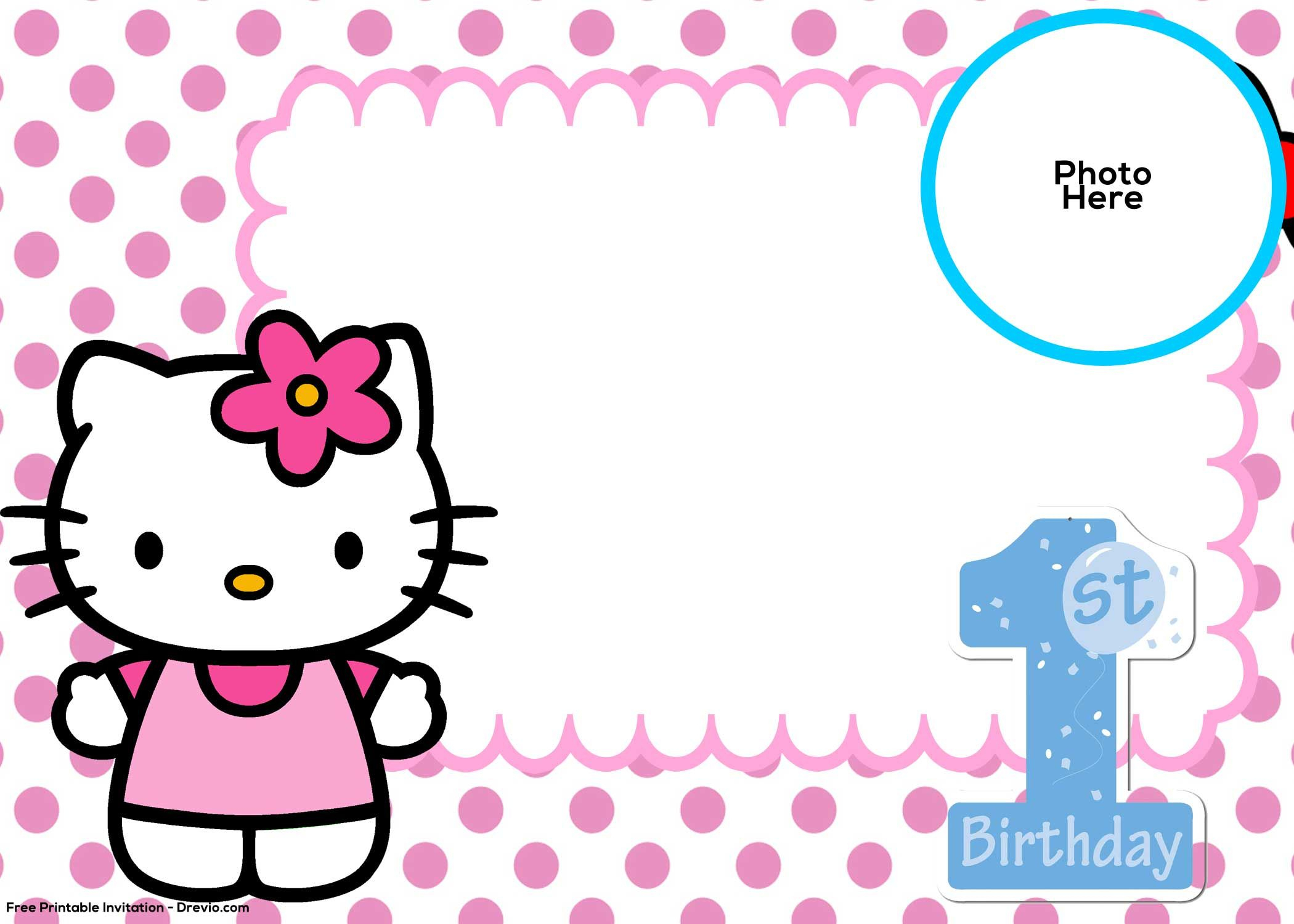 Free Hello Kitty 1St Birthday Invitation Template | Hello For Hello Kitty Birthday Card Template Free