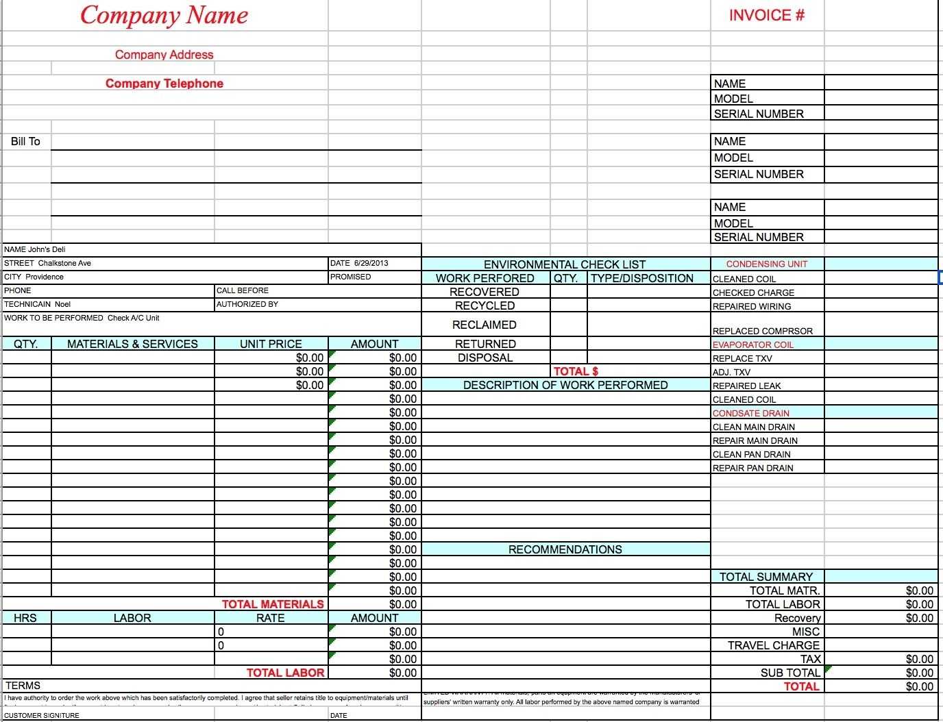 Free Hvac Invoice Template Excel Pdf Word Doc Hvac Invoice Inside Air Balance Report Template