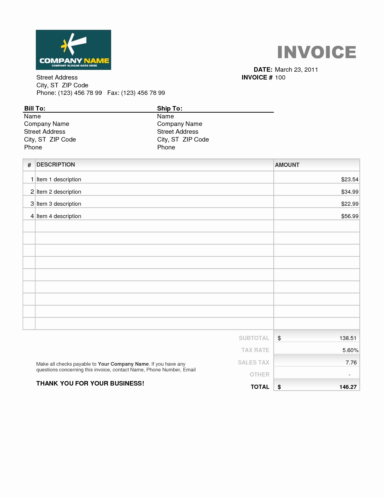 Free Invoice Spreadsheet Template Download Word Format South For Free Invoice Template Word Mac