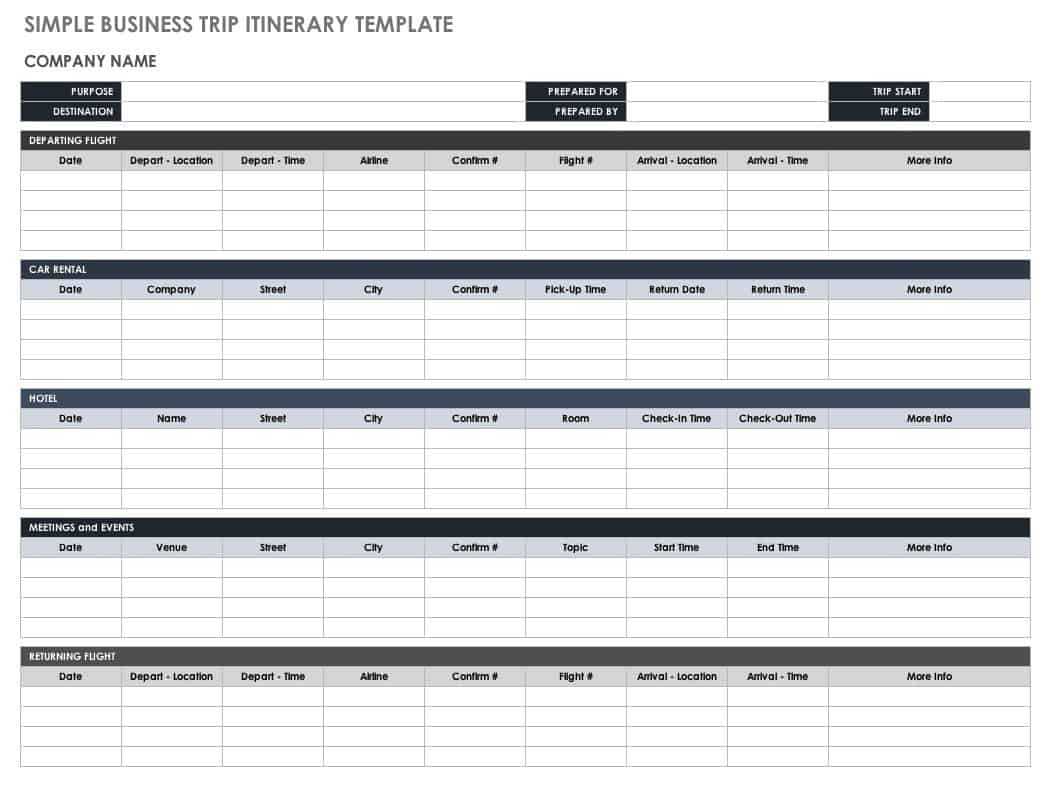 Free Itinerary Templates | Smartsheet Within Blank Trip Itinerary Template