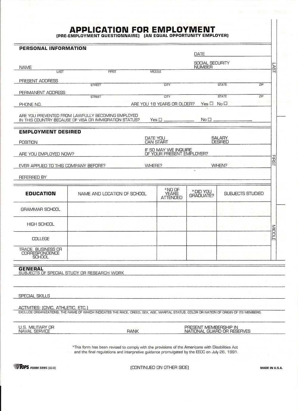 Free Job Application Form | Employment Application Samples For Employment Application Template Microsoft Word