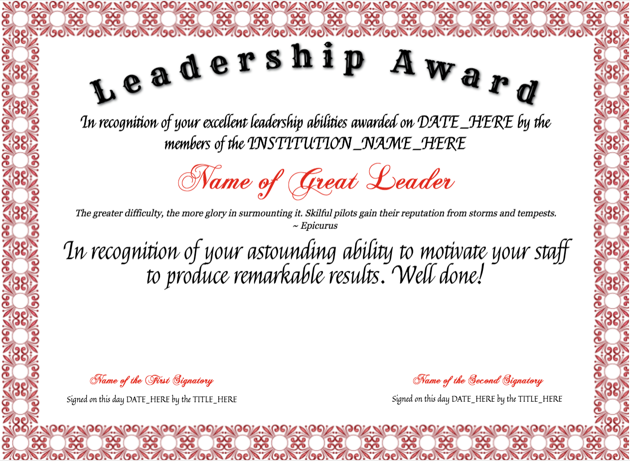 Free Leadership Award At Clevercertificates | Leadership Inside Retirement Certificate Template