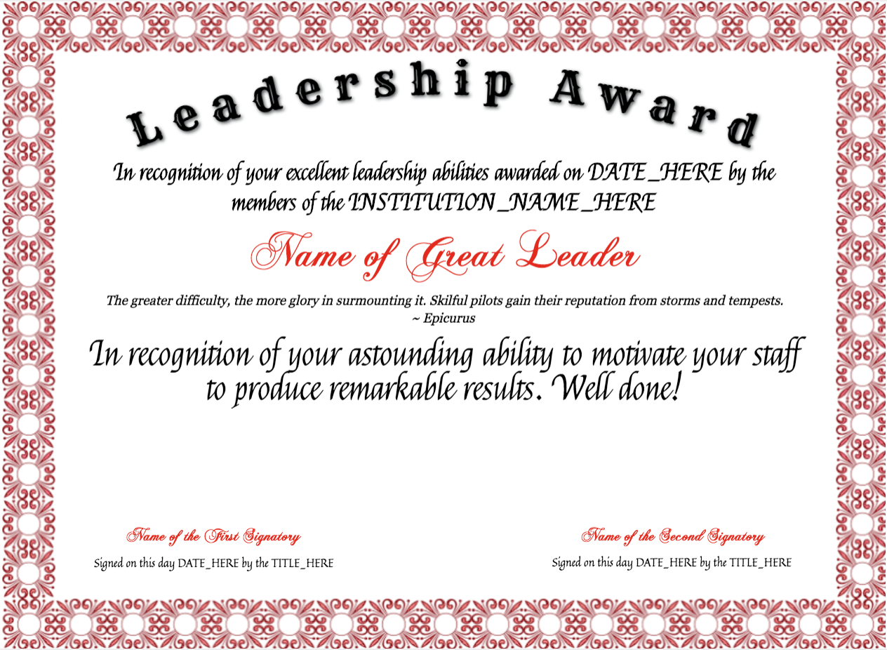 Free Leadership Award At Clevercertificates | Leadership With Regard To Leadership Award Certificate Template