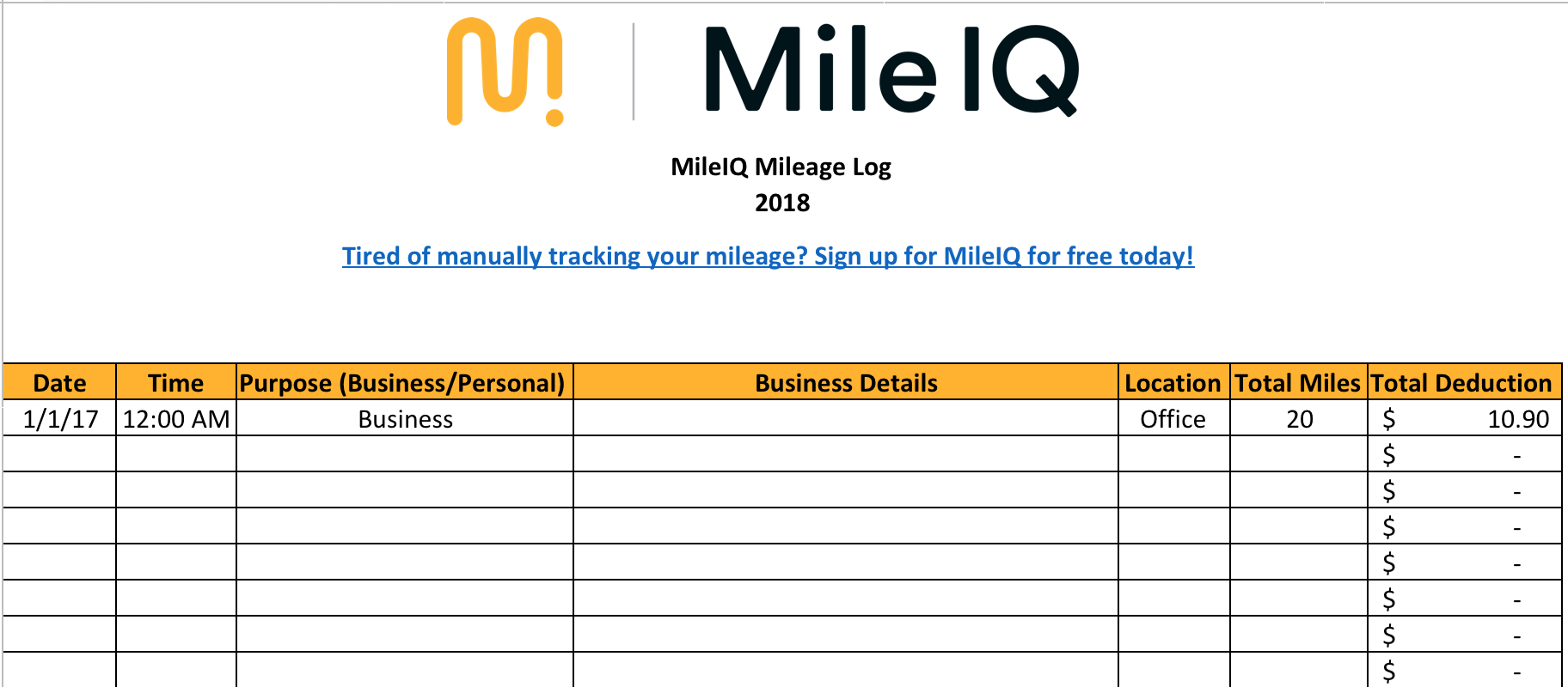 Free Mileage Log Template For Taxes, Track Business Miles Throughout Mileage Report Template