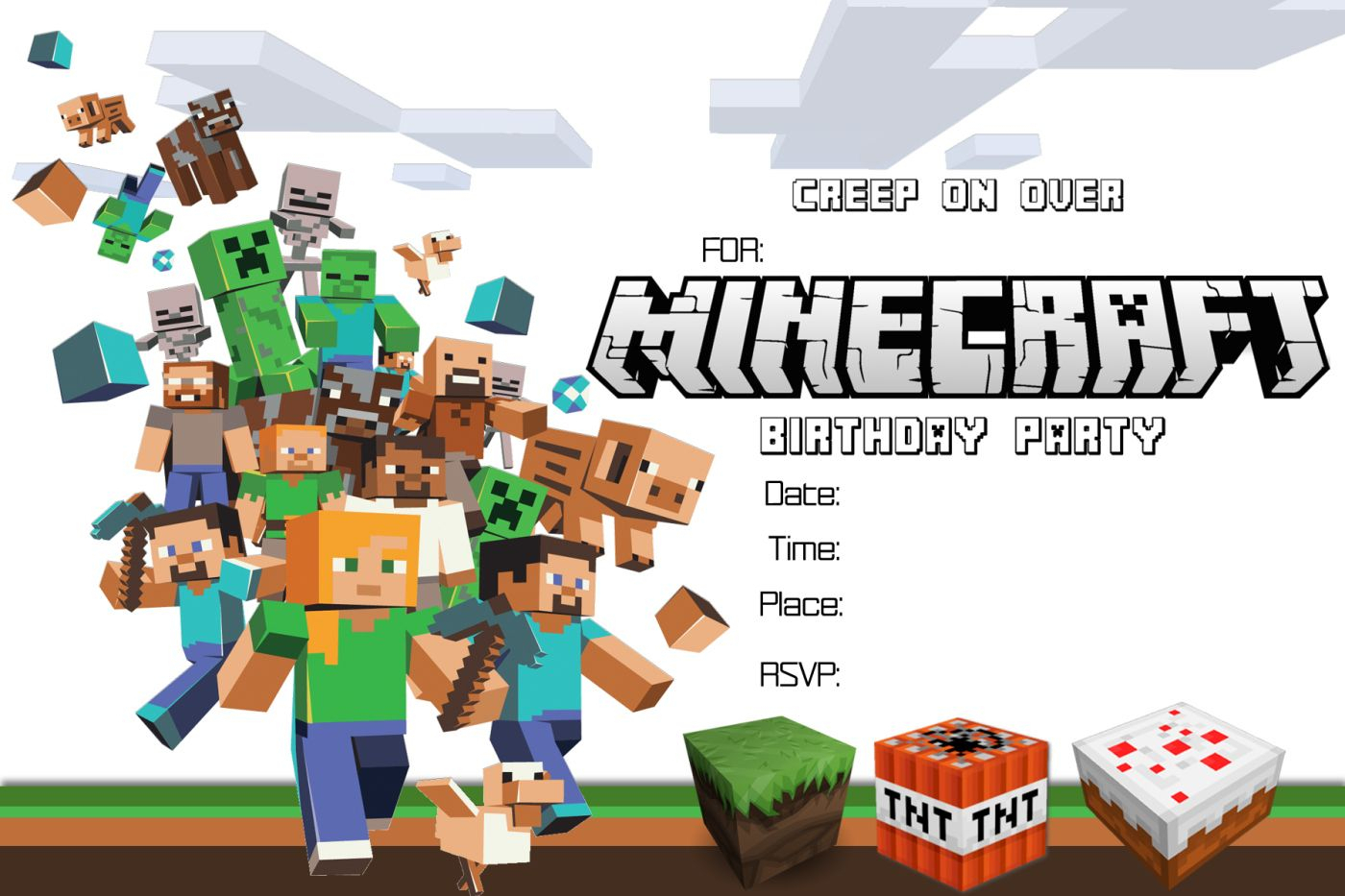 Free Minecraft Birthday Invitation Printable Throughout Minecraft Birthday Card Template