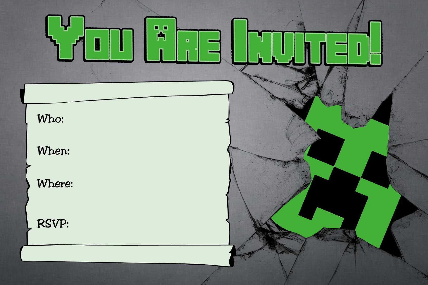 Free Minecraft Creeper Inspired Birthday Invitation Regarding Minecraft Birthday Card Template