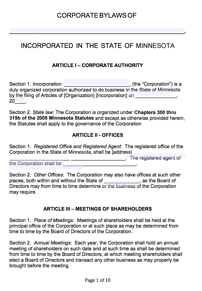 Free Minnesota Corporate Bylaws Template | Pdf | Word | In Corporate Bylaws Template Word