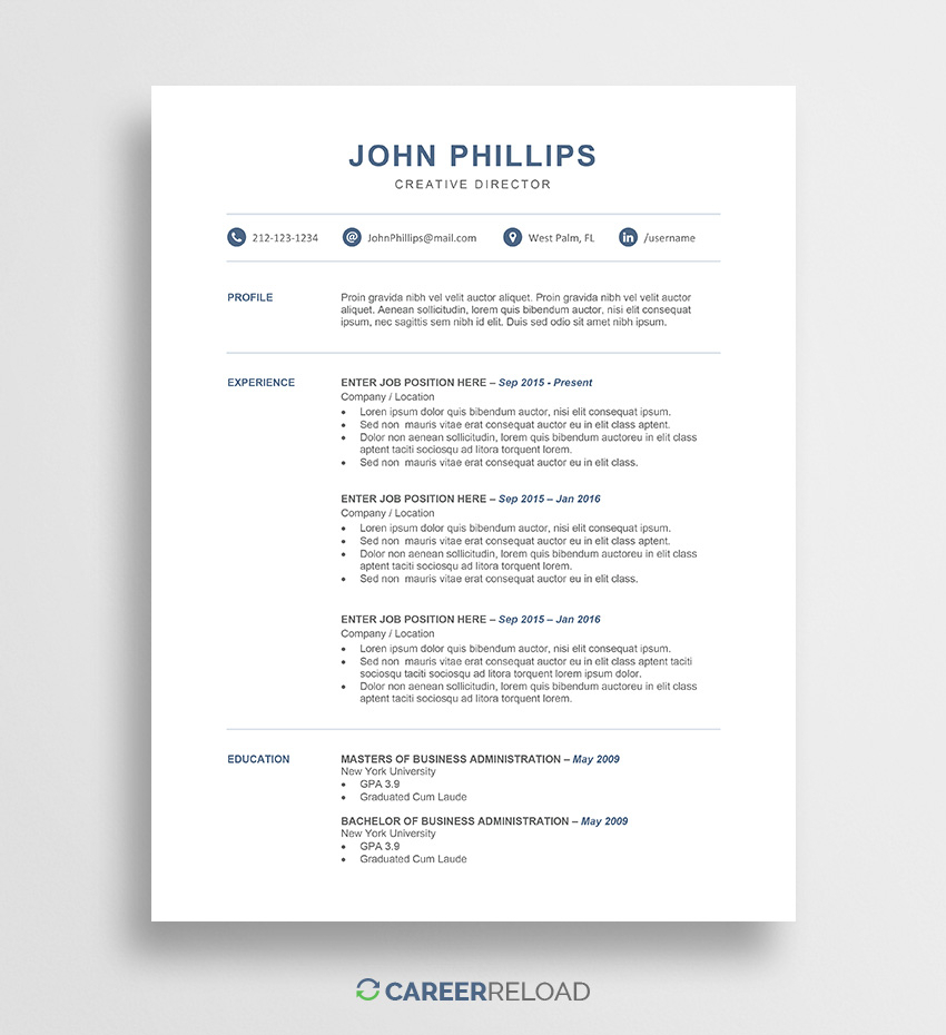 Free Modern Resume Template – John – Career Reload For Microsoft Word Resume Template Free