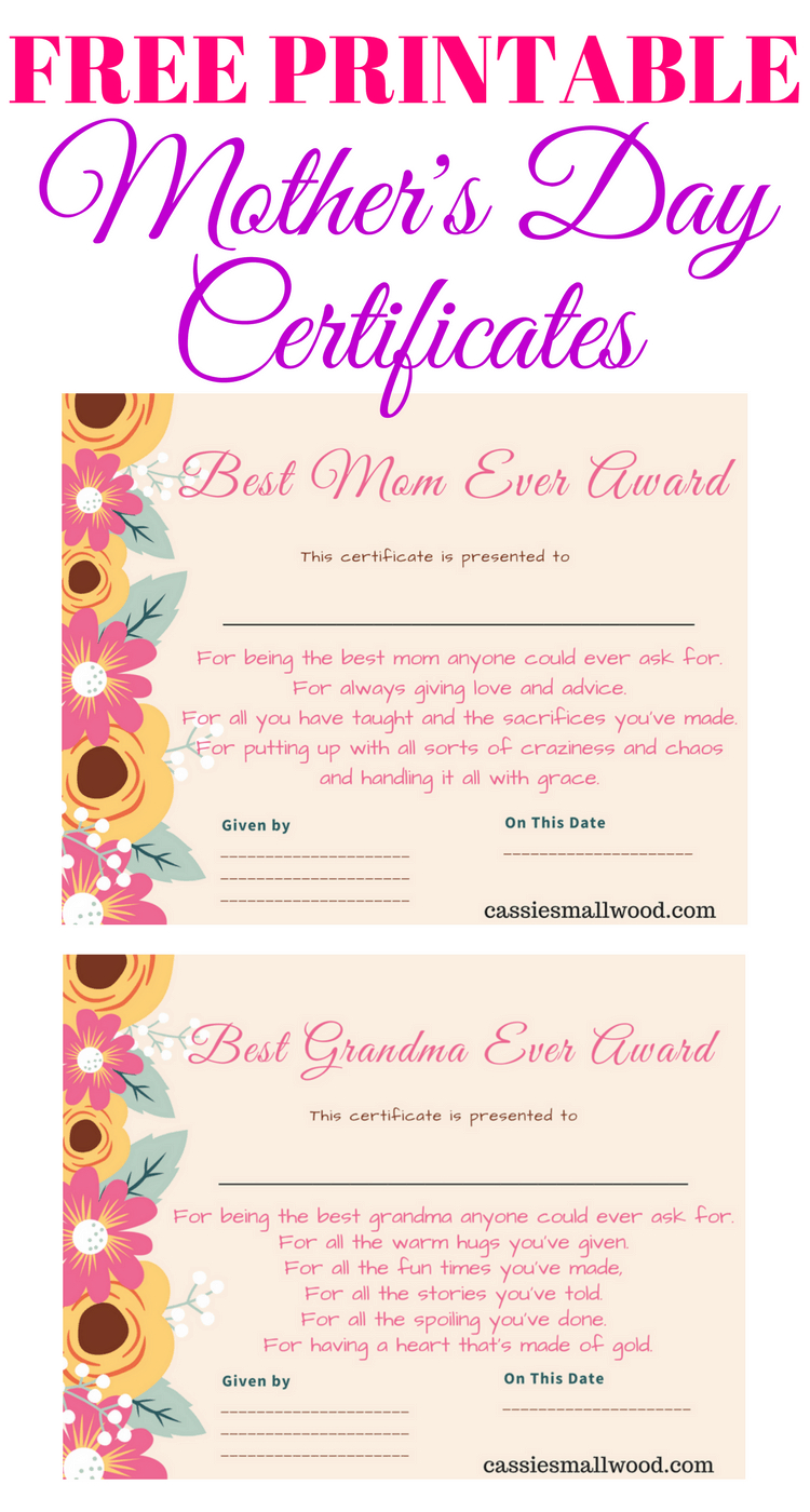 Free Mother's Day Printable Certificate Awards For Mom And Within Love Certificate Templates