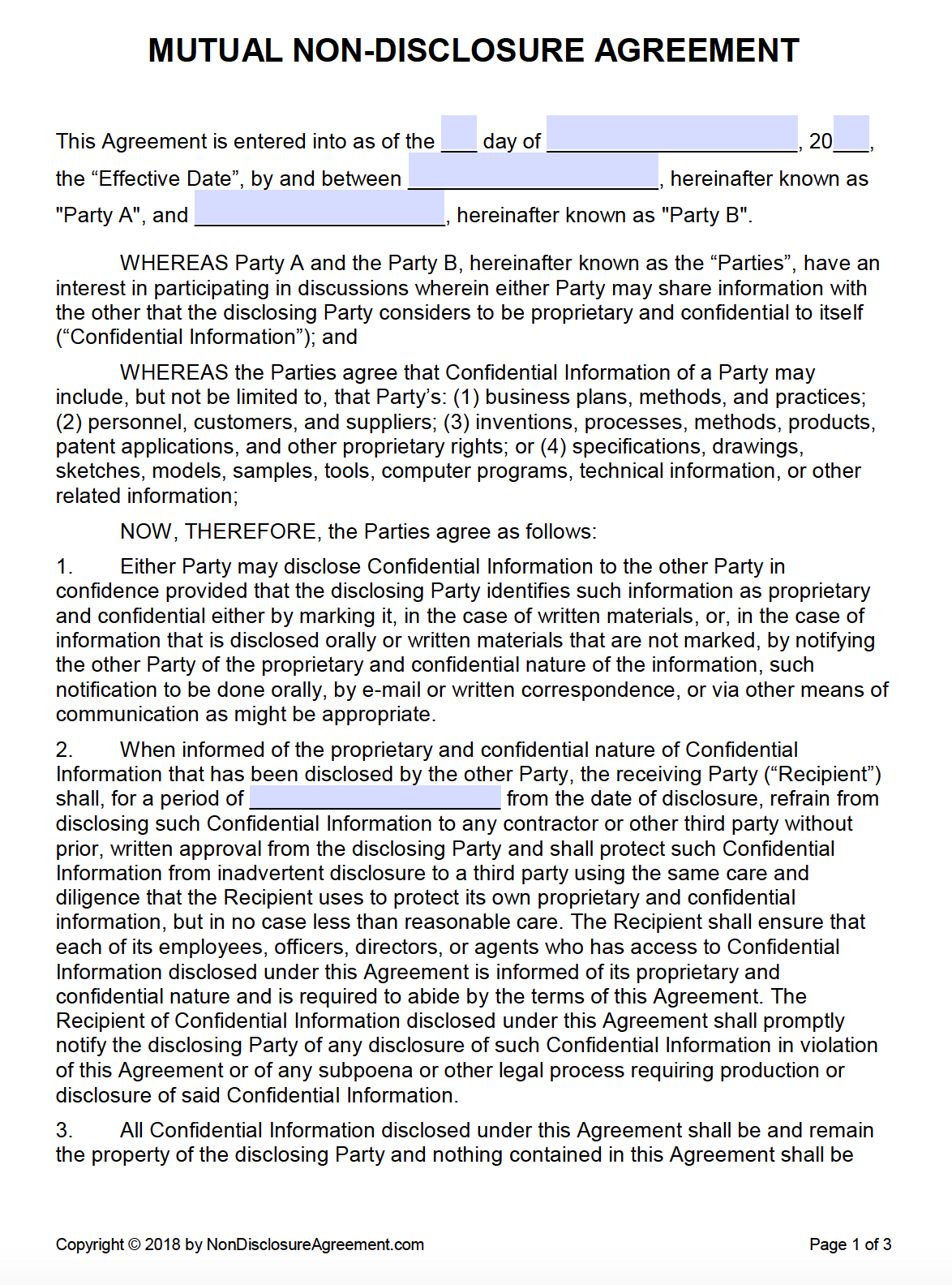 Free Mutual Non Disclosure Agreement (Nda) | Pdf | Word (.docx) With Regard To Nda Template Word Document