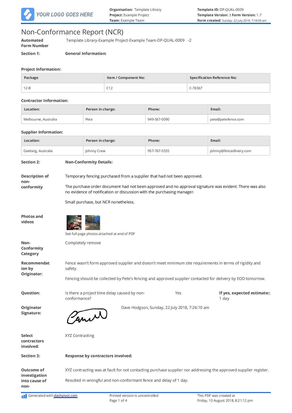 Free Non Conformance Report Template (Better Than Pdf And Intended For Ncr Report Template