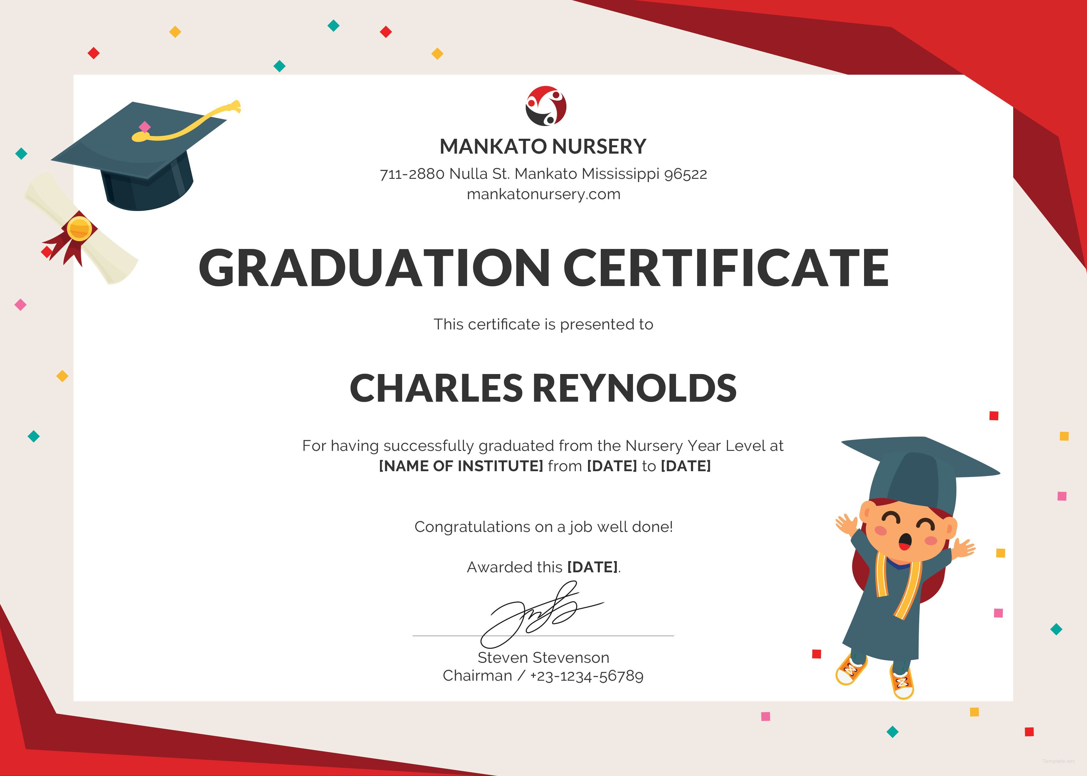 Free Nursery Graduation Certificate | Graduation Certificate Inside Preschool Graduation Certificate Template Free