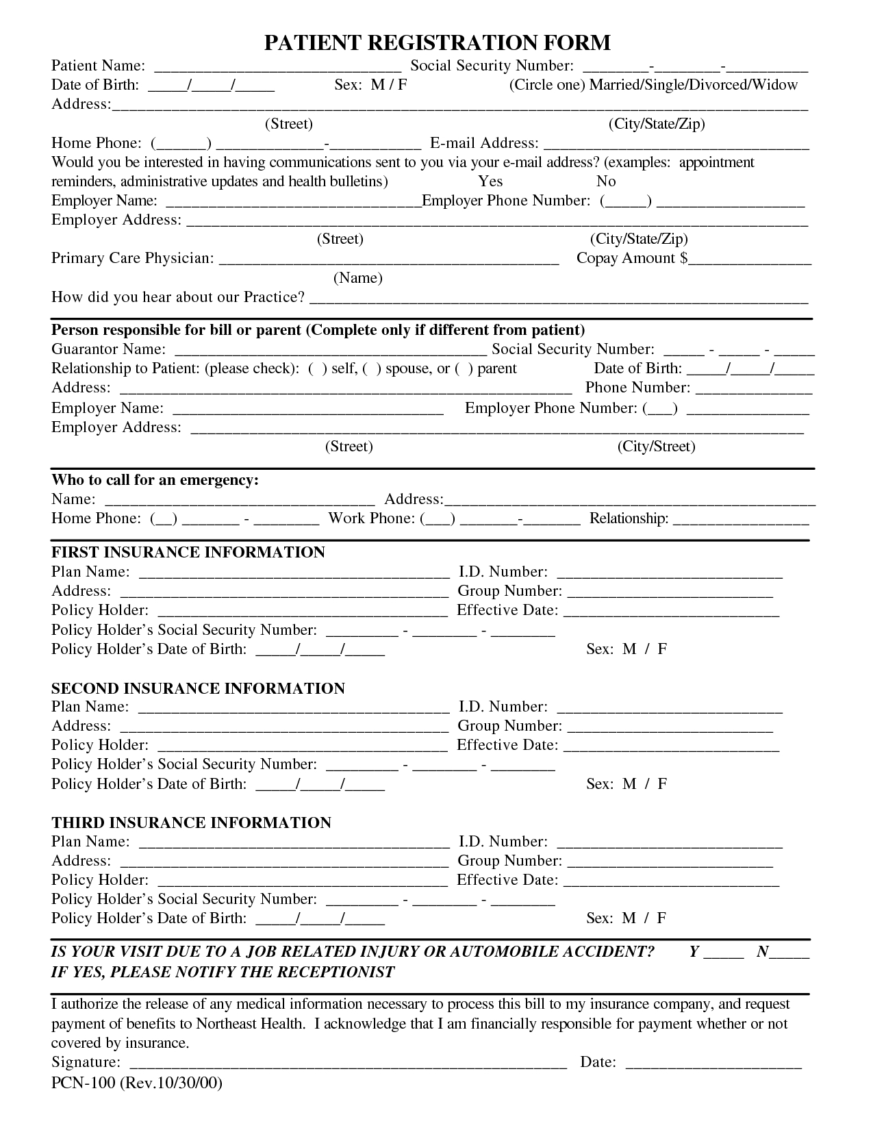 Free Patient Registration Form Template | Blank Medical For Medical History Template Word