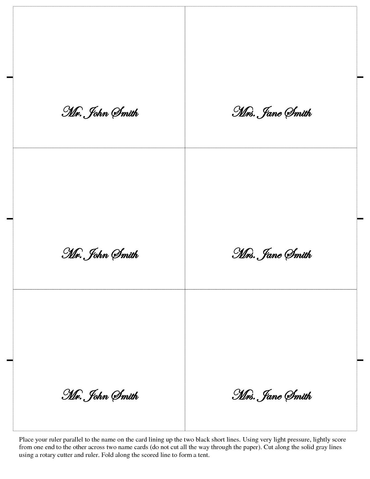 Free Place Card Templates 6 Per Page – Atlantaauctionco Inside Card Folding Templates Free