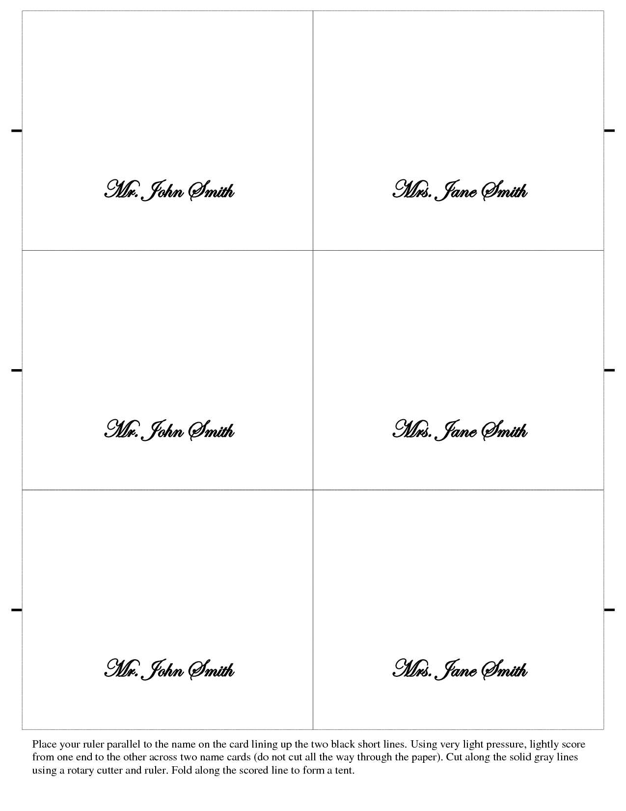 Free Place Card Templates 6 Per Page – Atlantaauctionco Inside Card Folding Templates Free