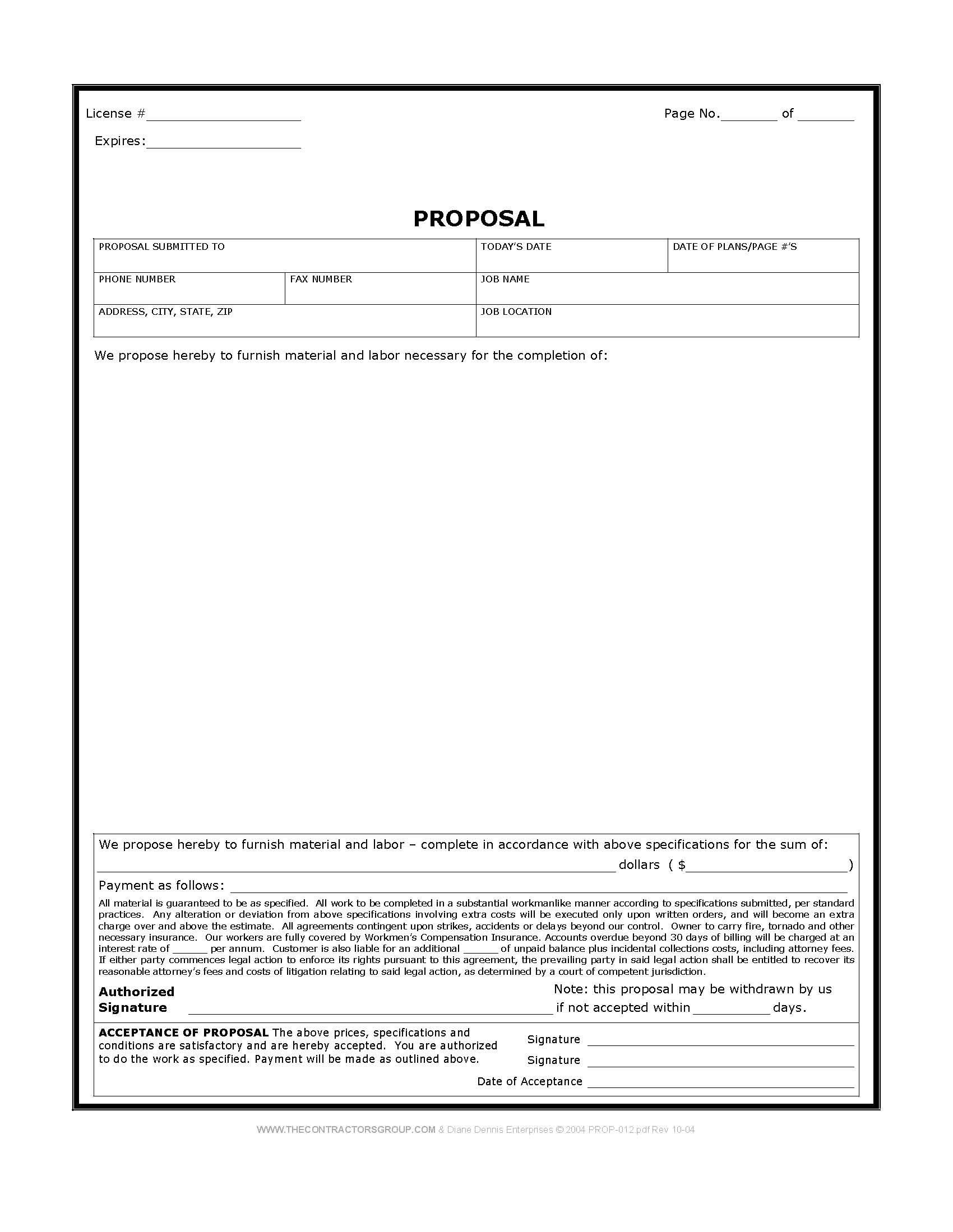 Free Print Contractor Proposal Forms | Construction Proposal Intended For Free Construction Proposal Template Word